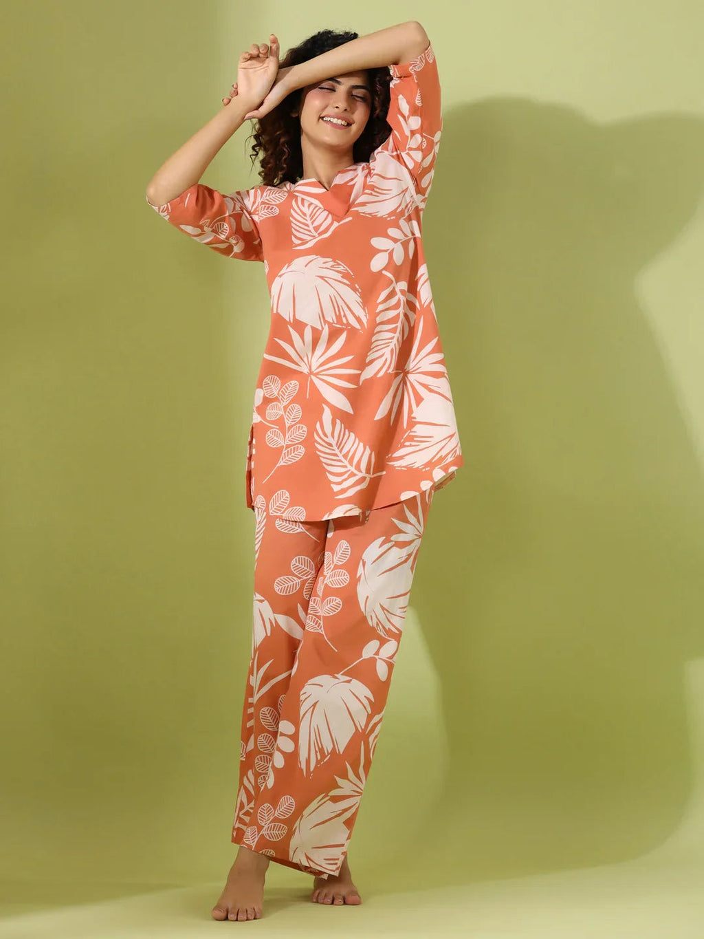 Orang leaf print loungewear set - SanskrutiHomes 