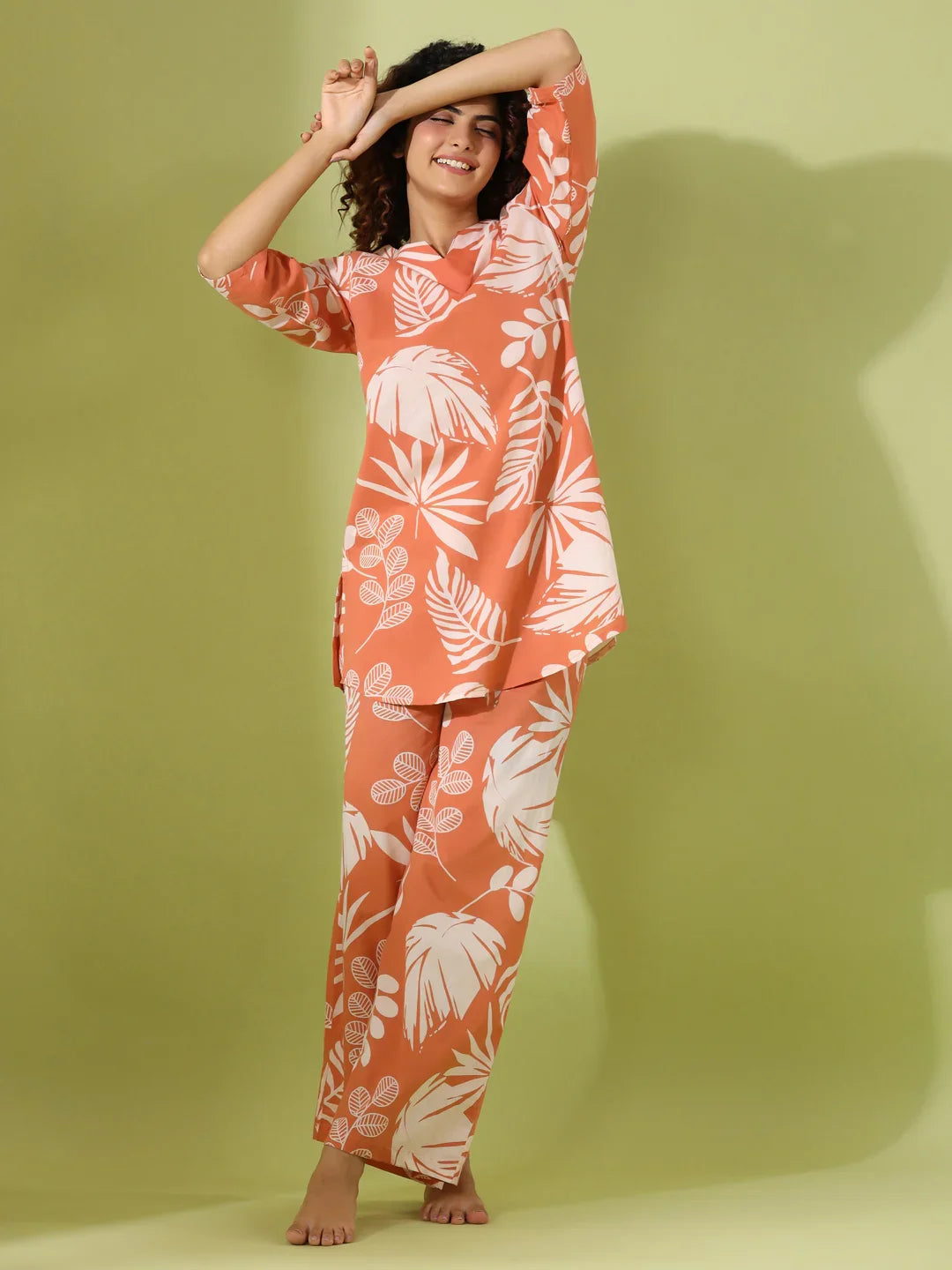 Orang leaf print loungewear set - SanskrutiHomes 