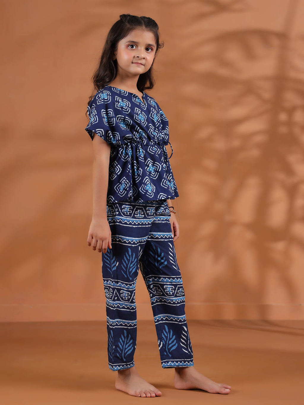 Blue Floral Printed Cotton Night Suit for Kids - SanskrutiHomes 