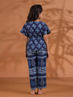 Blue Floral Printed Cotton Night Suit for Kids - SanskrutiHomes 
