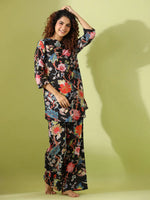 Black floral print loungewear set - SanskrutiHomes 