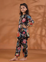 Black Flower Printed Kids Night Suit Set - SanskrutiHomes 