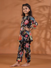 Black Flower Printed Kids Night Suit Set - SanskrutiHomes 
