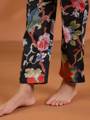 Black Flower Printed Kids Night Suit Set - SanskrutiHomes 