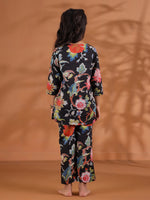 Black Flower Printed Kids Night Suit Set - SanskrutiHomes 