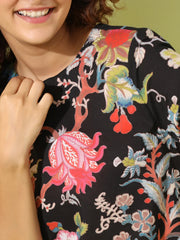 Black floral print loungewear set - SanskrutiHomes 