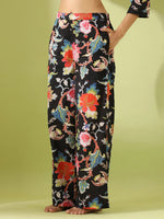 Black floral print loungewear set - SanskrutiHomes 