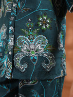 Green Round Neck Floral Printed Kids Night Suit Set - SanskrutiHomes 