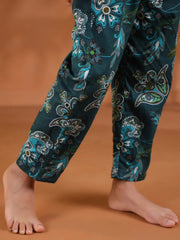 Green Round Neck Floral Printed Kids Night Suit Set - SanskrutiHomes 