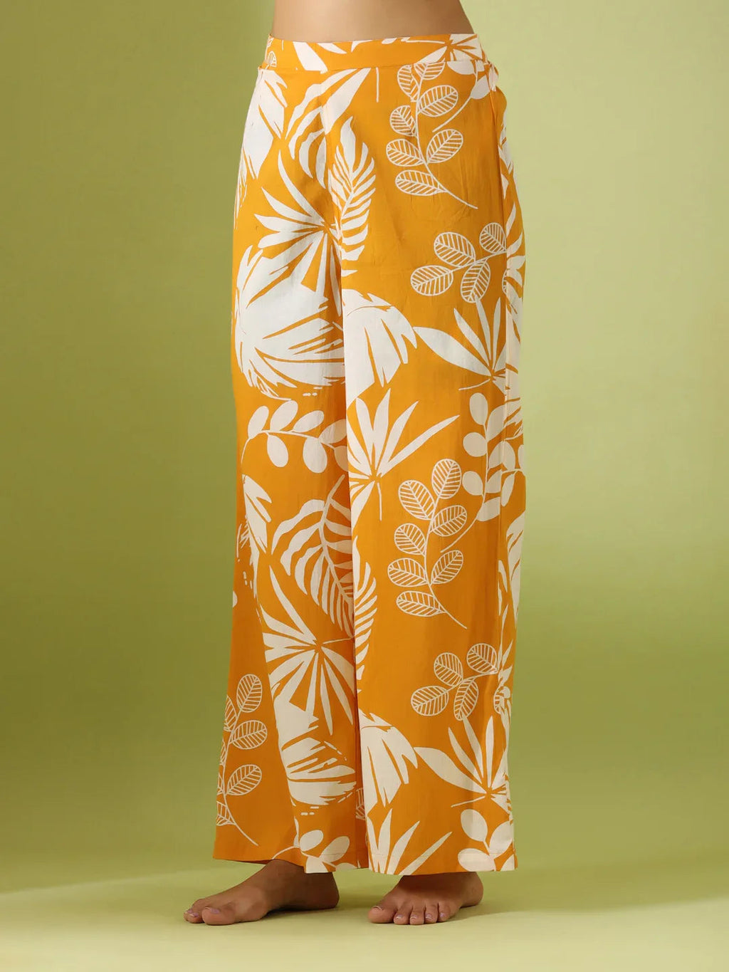 Yellow leaf Printed pure cotton co-ord set - SanskrutiHomes 