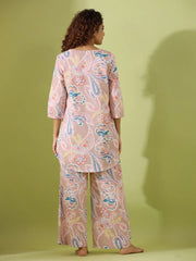 Beige Paisley print loungewear set - SanskrutiHomes 