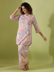 Beige Paisley print loungewear set - SanskrutiHomes 