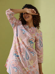 Beige Paisley print loungewear set - SanskrutiHomes 