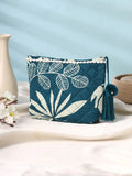 Blue Elegant Floral Cotton Pouch Bag - SanskrutiHomes 