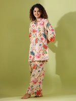 Beige Printed pure cotton co-ord set - SanskrutiHomes 