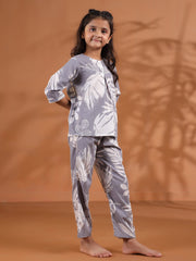 Flower Printed Round Neck Night Suit Set