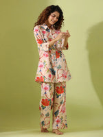 Beige Printed pure cotton co-ord set - SanskrutiHomes 