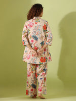 Beige Printed pure cotton co-ord set - SanskrutiHomes 