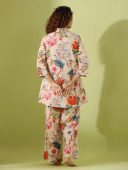 Beige Printed pure cotton co-ord set - SanskrutiHomes 