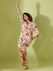 Beige Printed pure cotton co-ord set - SanskrutiHomes 