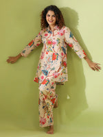 Beige Printed pure cotton co-ord set - SanskrutiHomes 