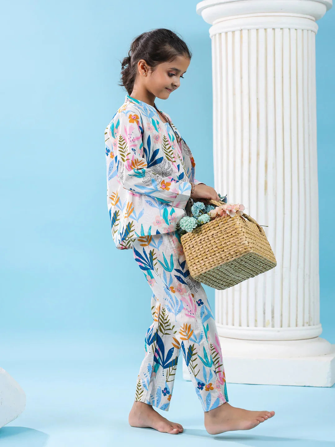 Set of 3 Floral Printed Kids Night Suit - SanskrutiHomes 