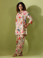 Beige Printed pure cotton co-ord set - SanskrutiHomes 