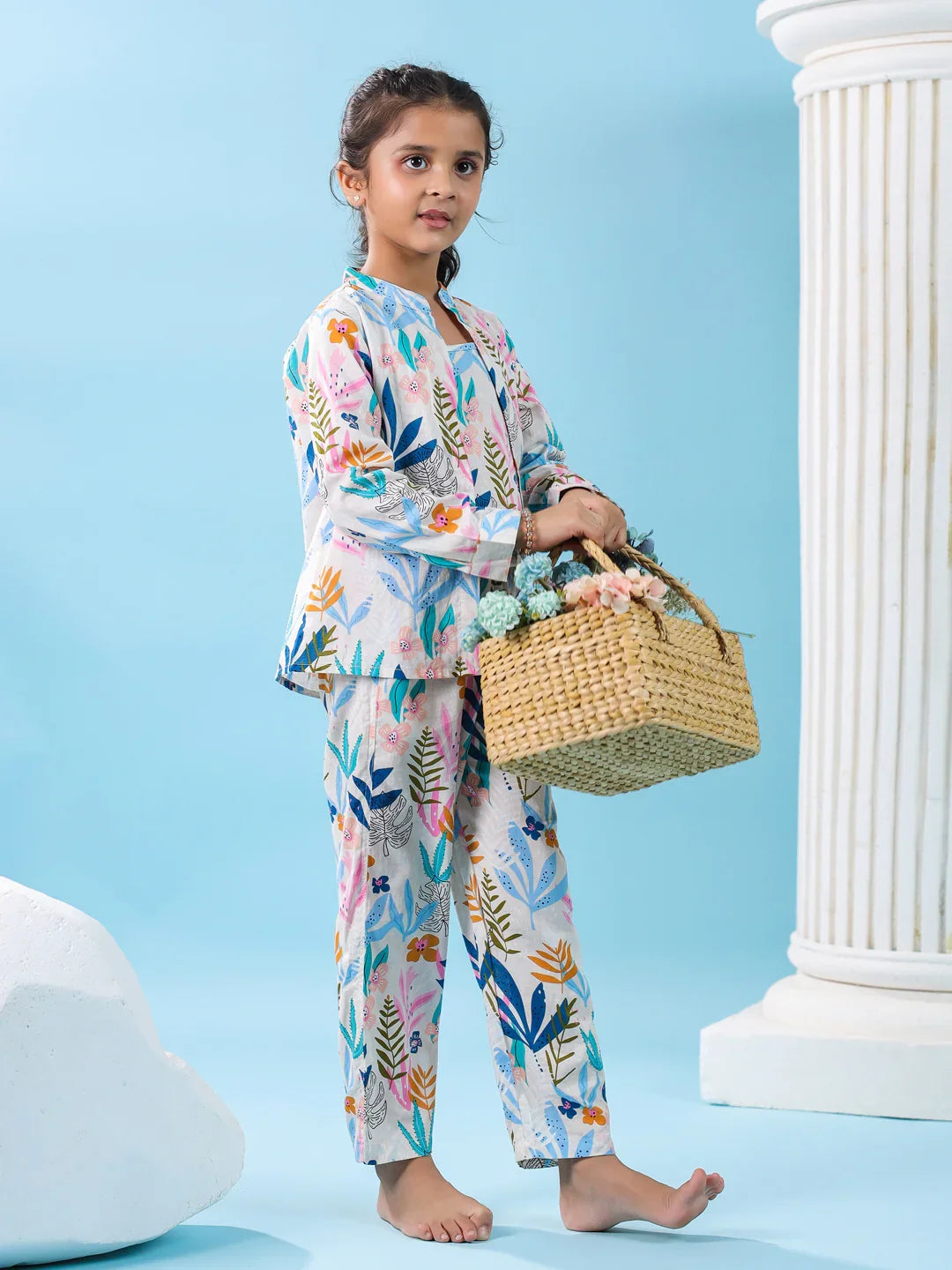 Set of 3 Floral Printed Kids Night Suit - SanskrutiHomes 