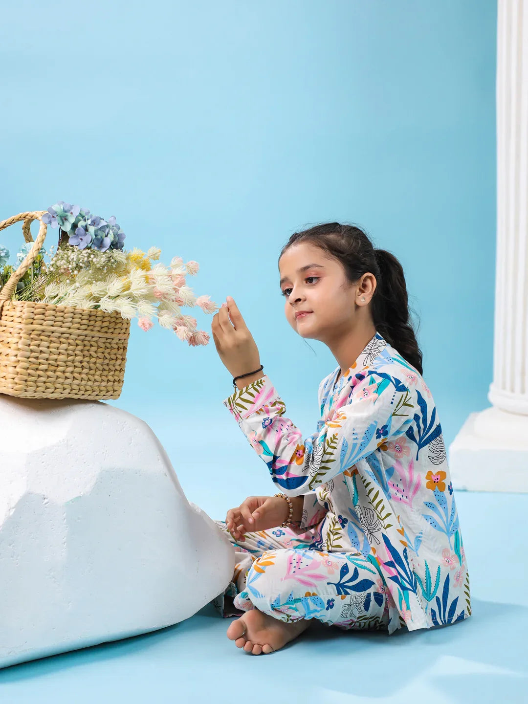 Set of 3 Floral Printed Kids Night Suit - SanskrutiHomes 