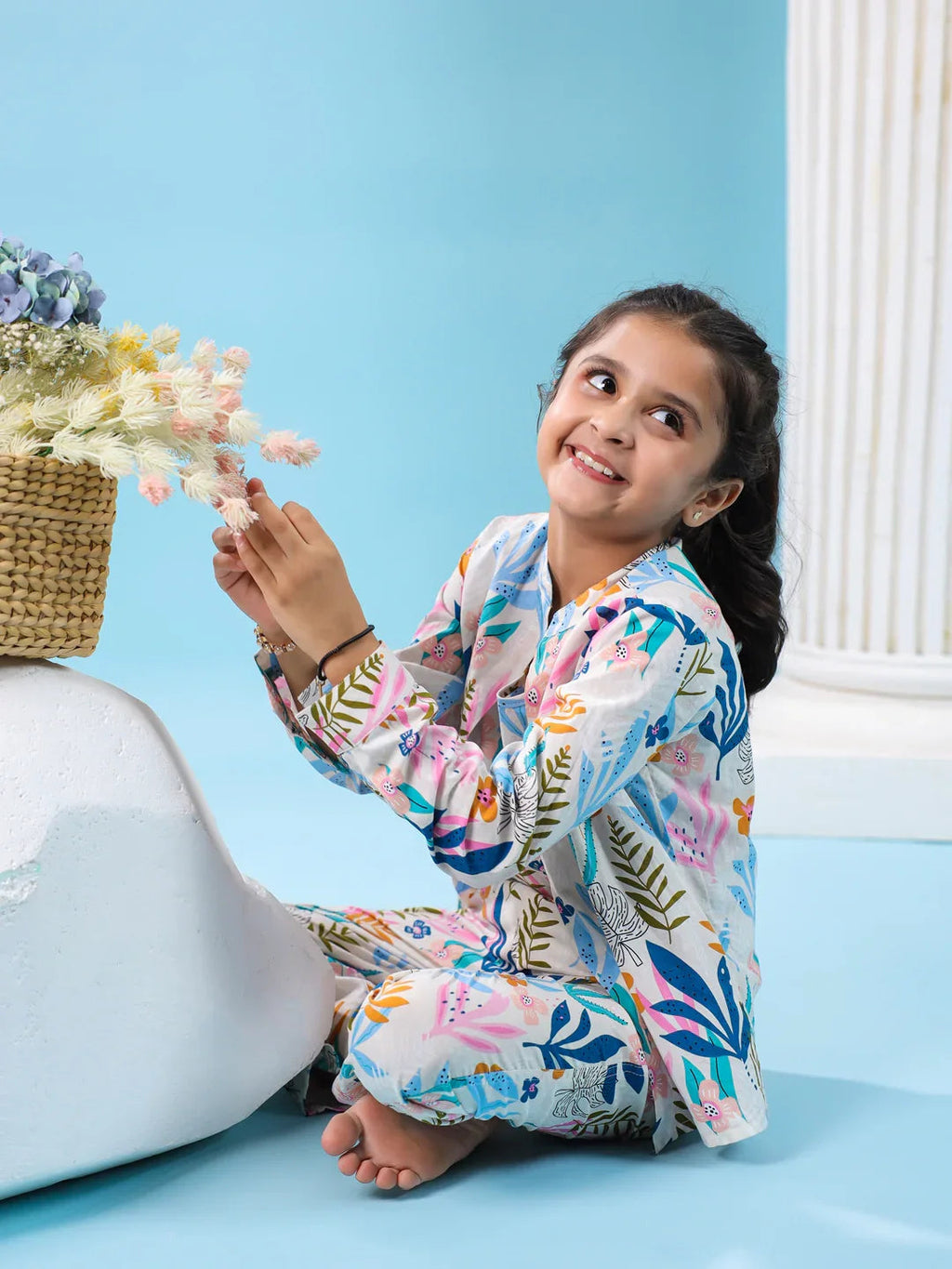 Set of 3 Floral Printed Kids Night Suit - SanskrutiHomes 