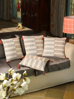 Cotton Brown Colour Geometric Cushion Covers - SanskrutiHomes 