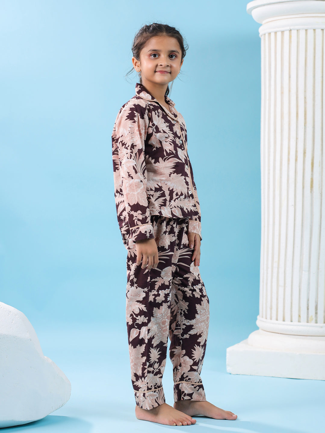 Floral Printed Full Sleeve Night Suit Set - SanskrutiHomes 