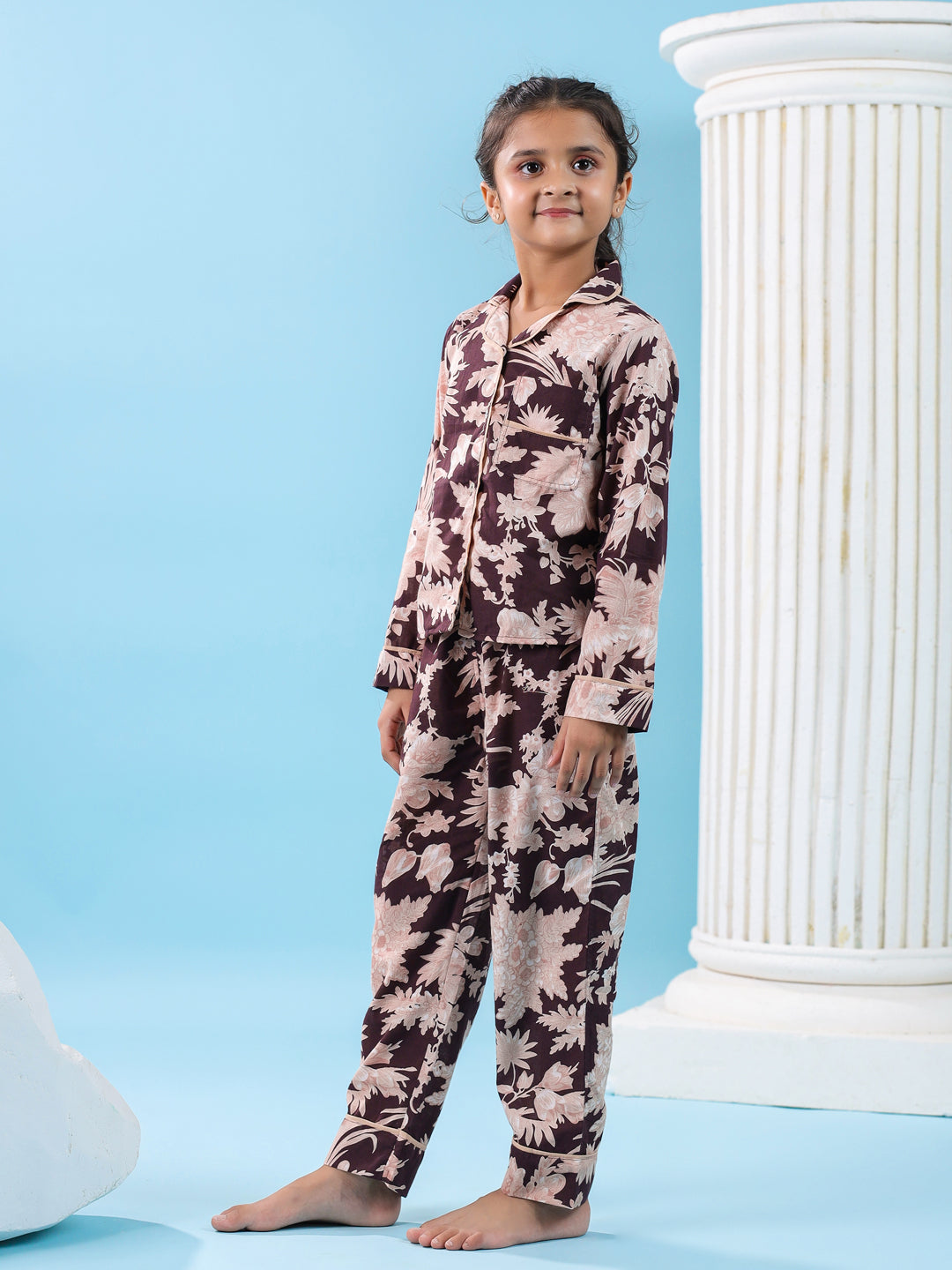 Floral Printed Full Sleeve Night Suit Set - SanskrutiHomes 