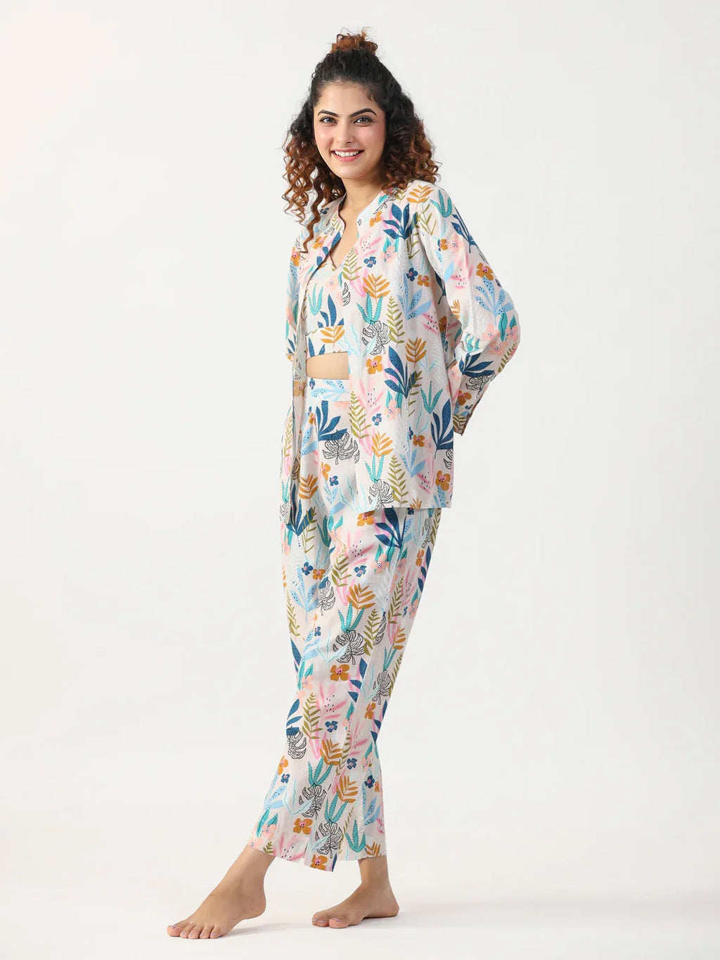 Liberty 3 pc Night Suit Set with Pyjama - SanskrutiHomes 