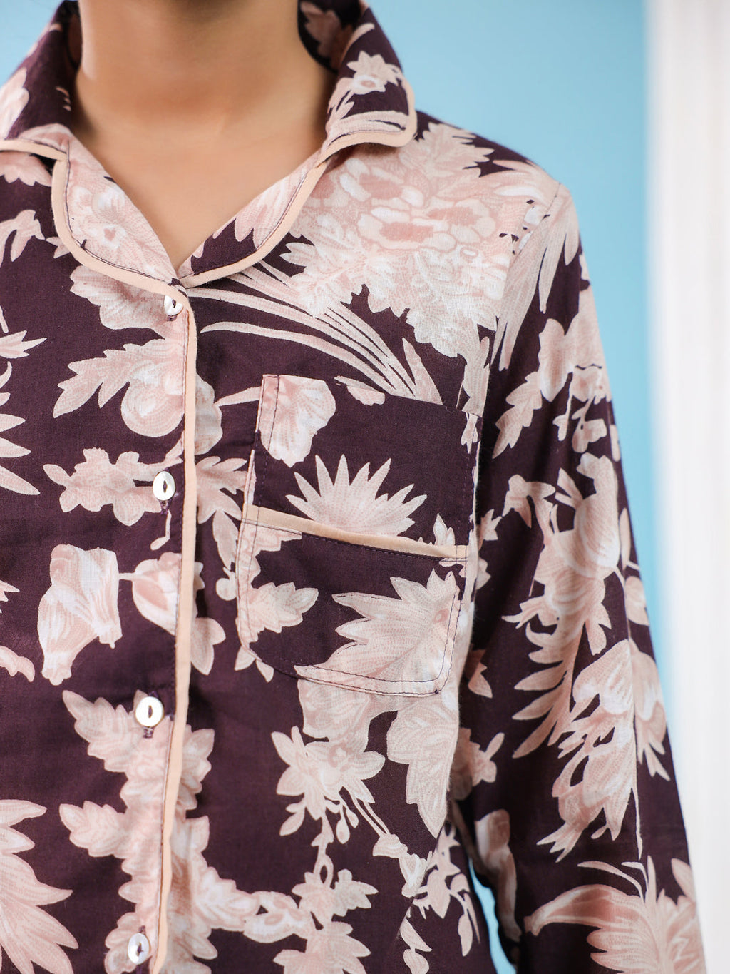 Floral Printed Full Sleeve Night Suit Set - SanskrutiHomes 