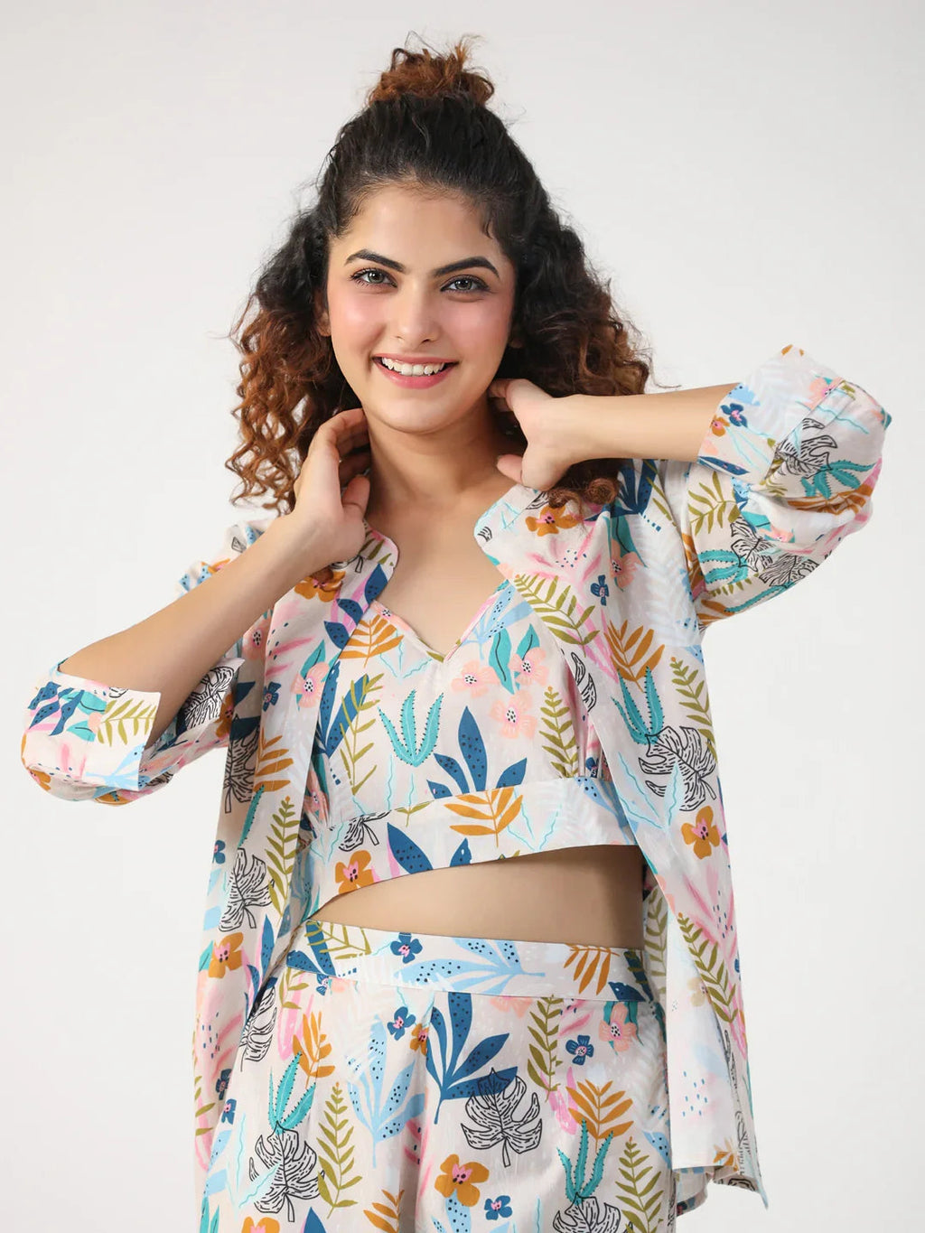 Liberty 3 pc Night Suit Set with Pyjama - SanskrutiHomes 