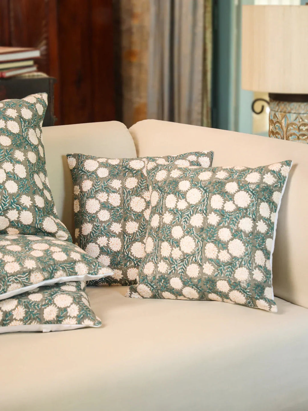Cotton Off White Colour Floral Cushion Covers - SanskrutiHomes 