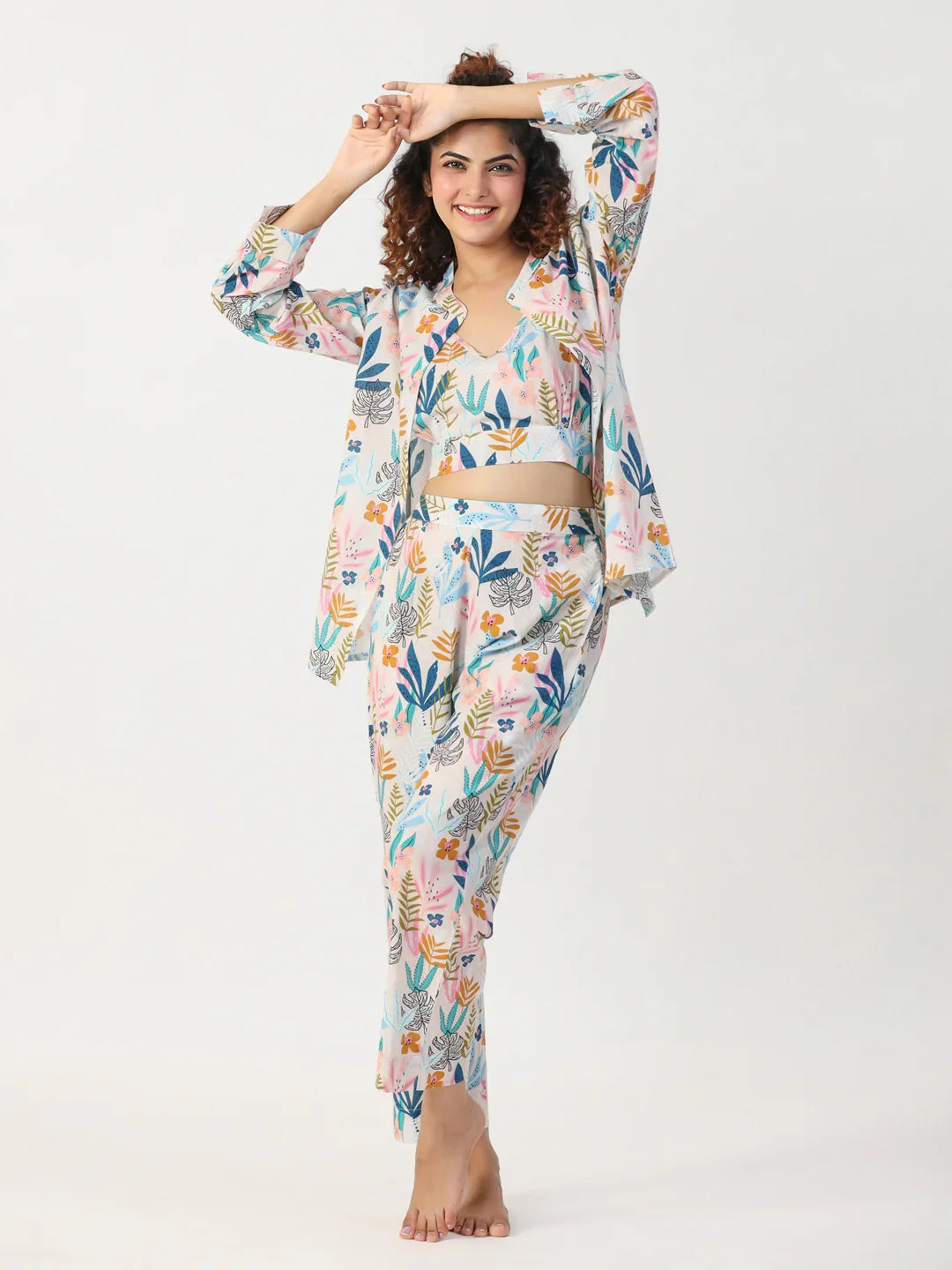 Liberty 3 pc Night Suit Set with Pyjama - SanskrutiHomes 