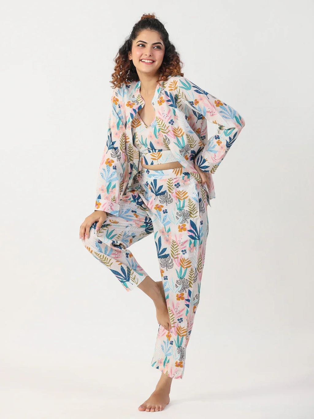 Liberty 3 pc Night Suit Set with Pyjama - SanskrutiHomes 