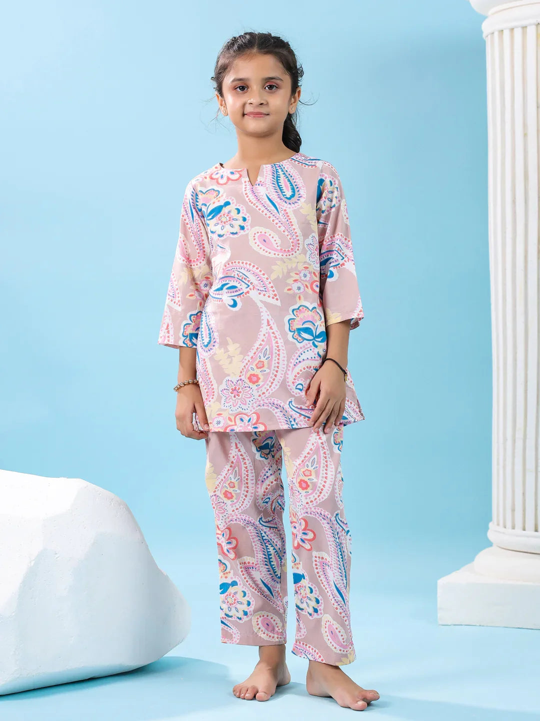 Pink Flower Printed Night Suit Set - SanskrutiHomes 