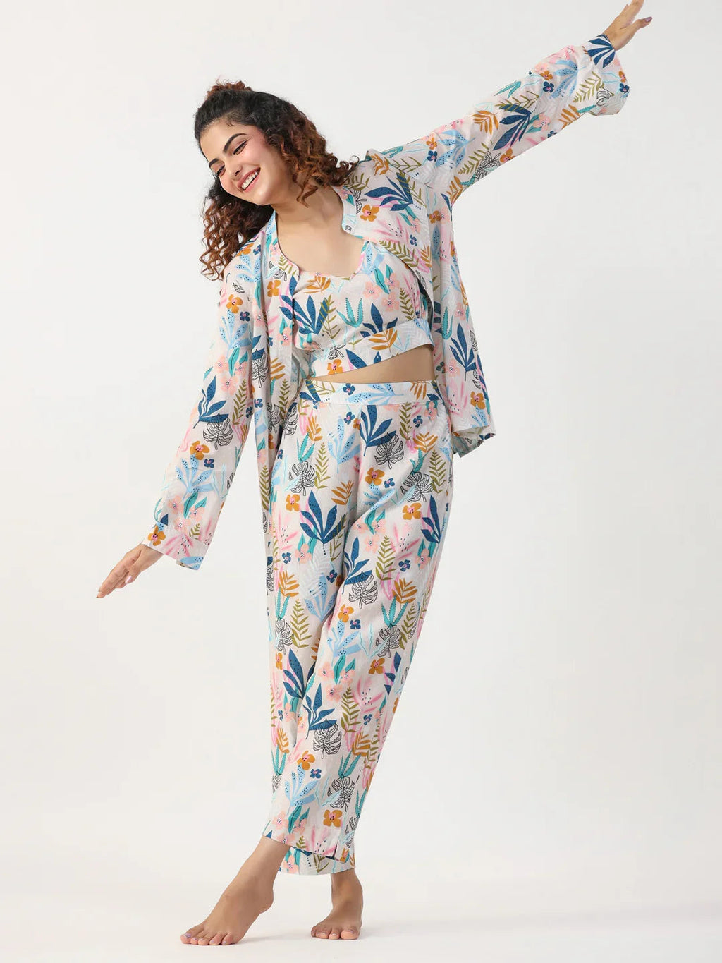 Liberty 3 pc Night Suit Set with Pyjama - SanskrutiHomes 
