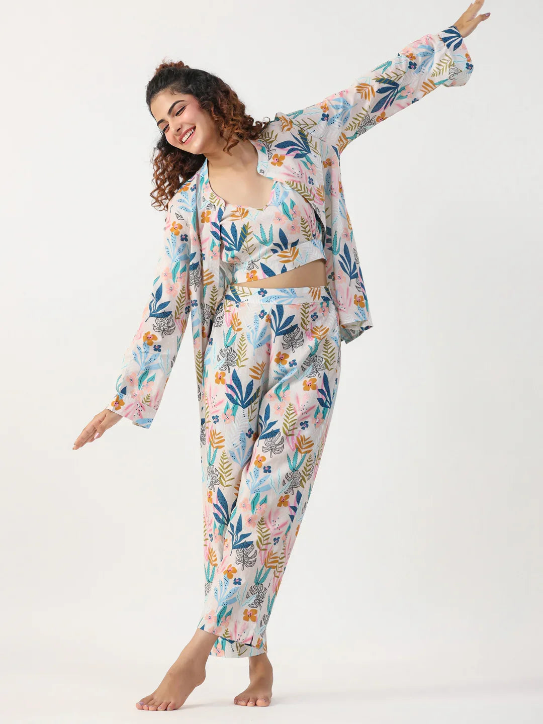 Liberty 3 pc Night Suit Set with Pyjama - SanskrutiHomes 