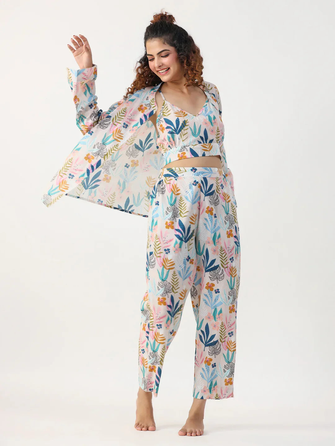 Liberty 3 pc Night Suit Set with Pyjama - SanskrutiHomes 