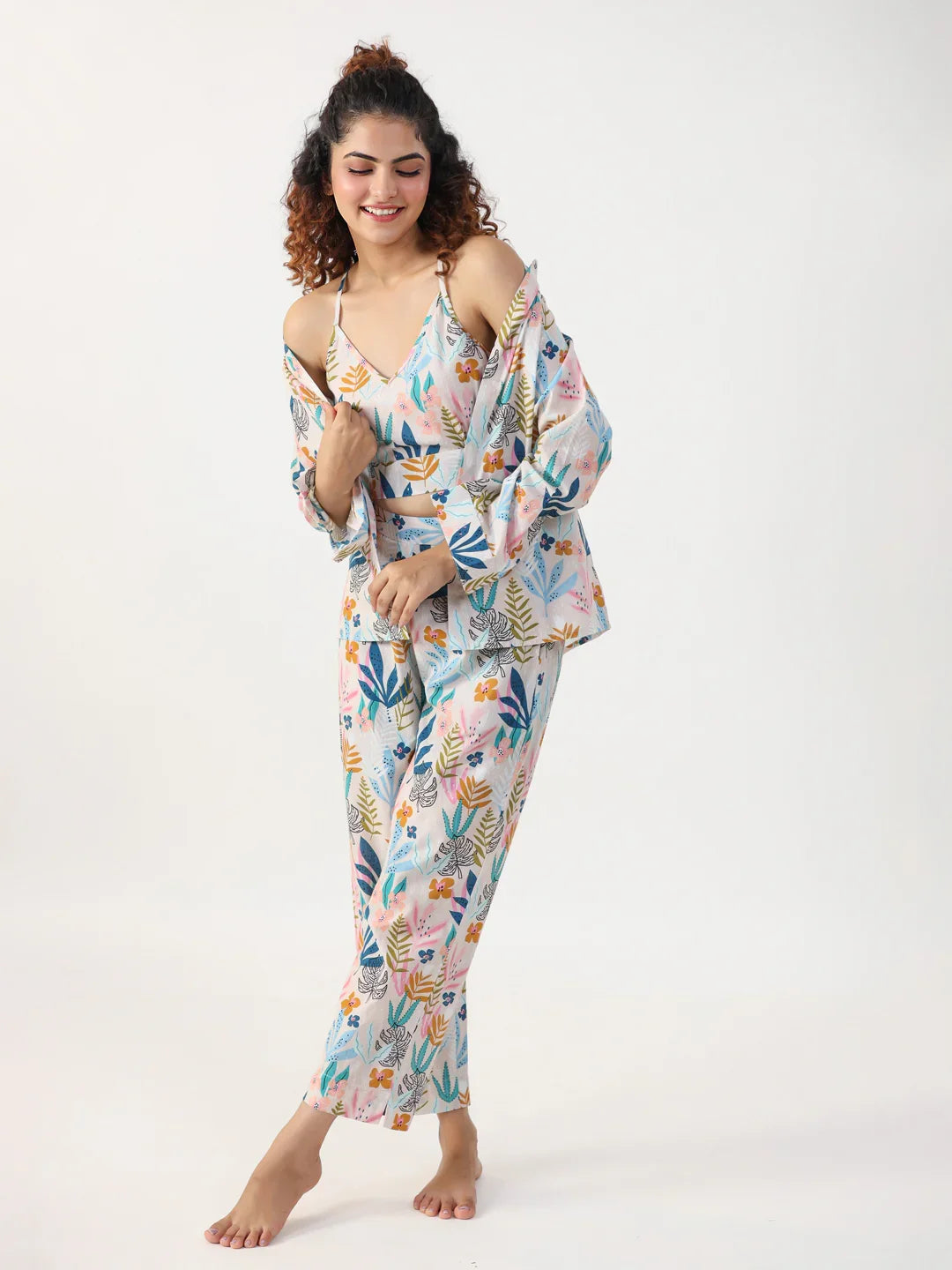 Liberty 3 pc Night Suit Set with Pyjama - SanskrutiHomes 