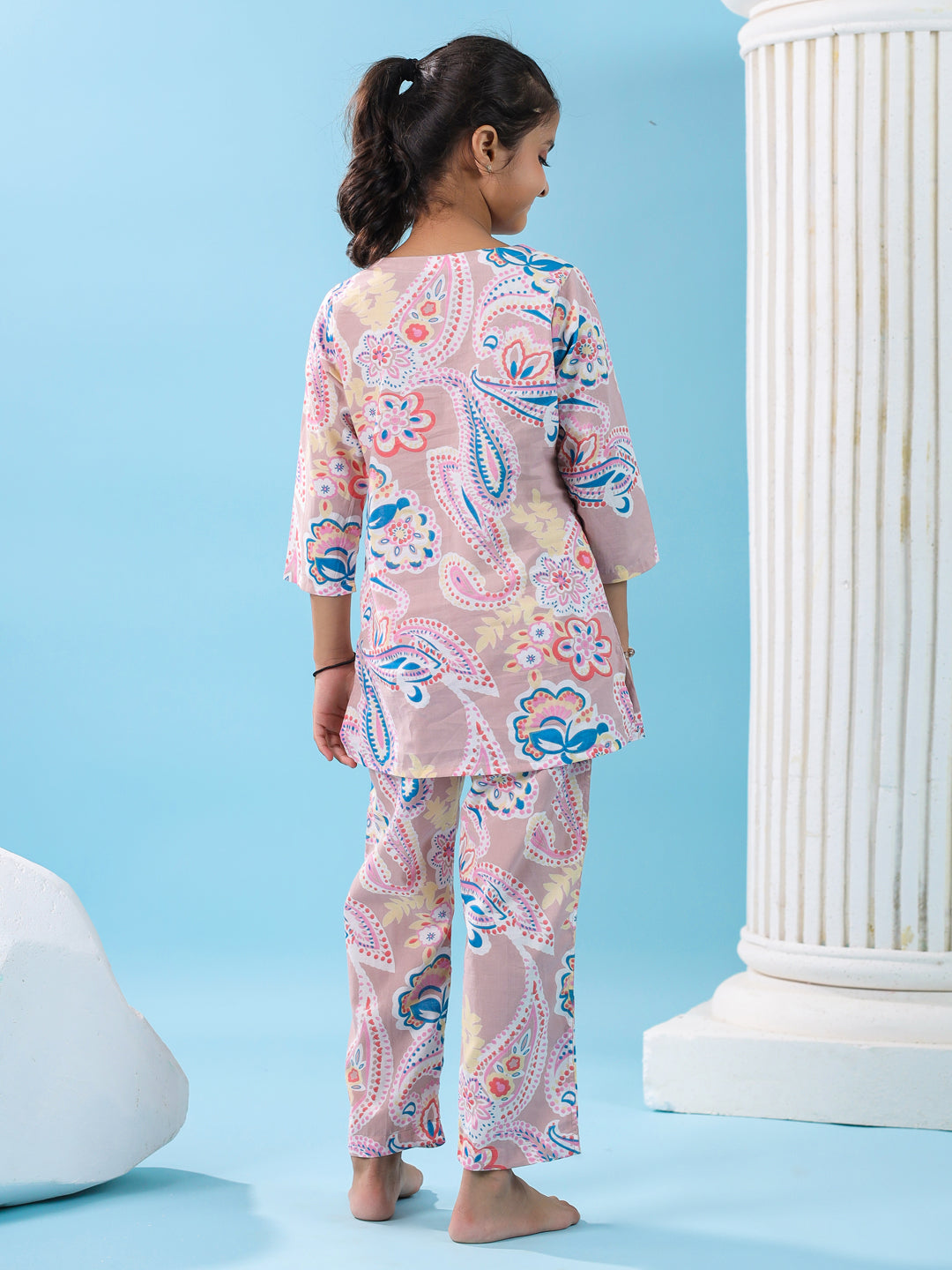Pink Flower Printed Night Suit Set - SanskrutiHomes 