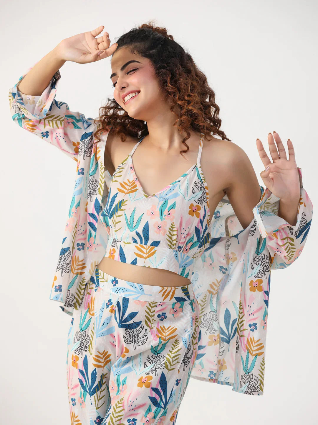 Liberty 3 pc Night Suit Set with Pyjama - SanskrutiHomes 