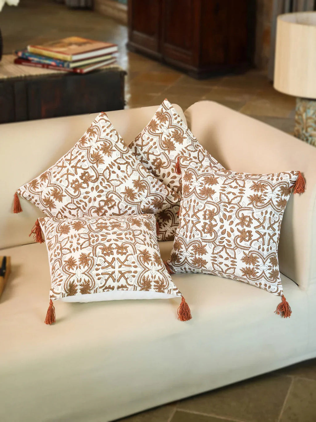 Cotton Brown Colour Ethnic Motifs Cushion Covers - SanskrutiHomes 