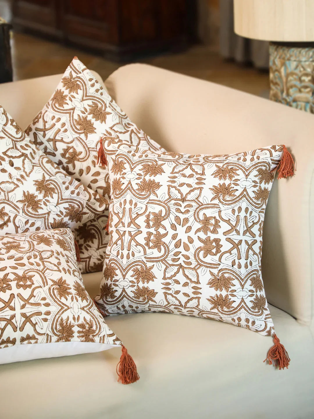 Cotton Brown Colour Ethnic Motifs Cushion Covers - SanskrutiHomes 