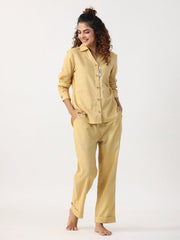 Beige Solid Night Suit - SanskrutiHomes 
