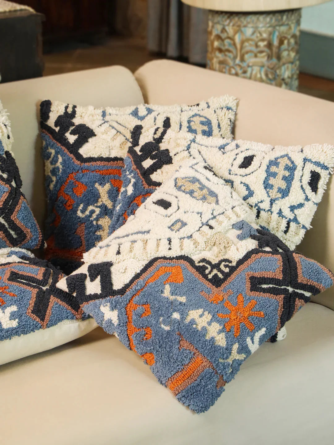 Cotton Blue Colour Embroidered Cushion Covers - SanskrutiHomes 